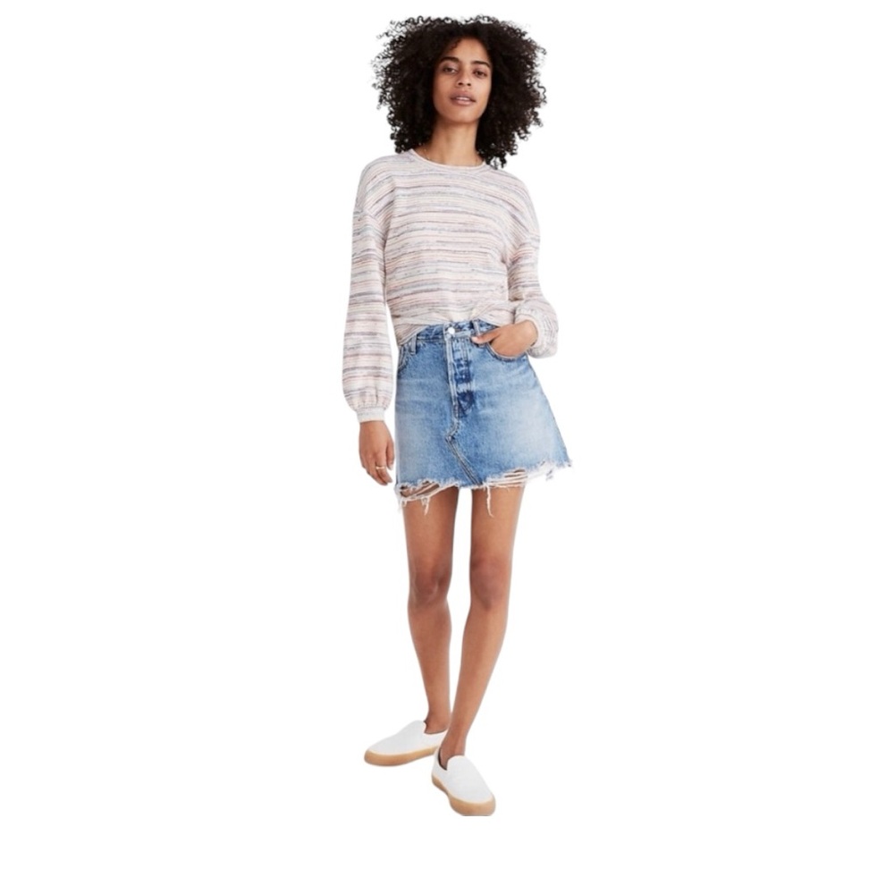 Madewell Bubble-Sleeve Crop Top in Rainbow Stripe